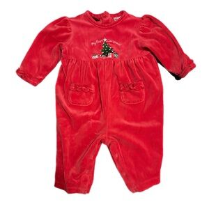Baby’s First Christmas Red Velour One-Piece – Size 9 Months